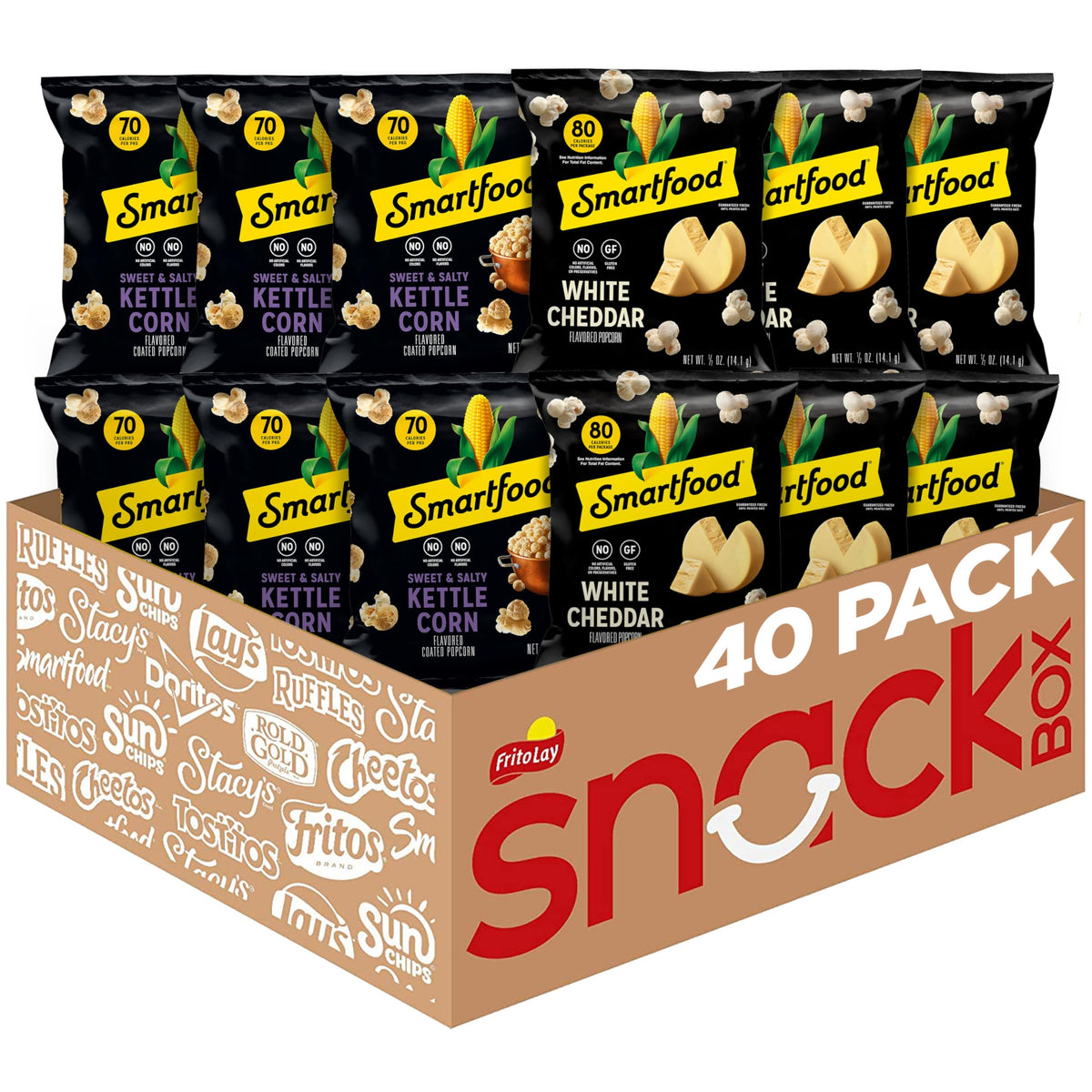 Smartfood popcorn variety pack front view, perfect for quick family movie night snacks.