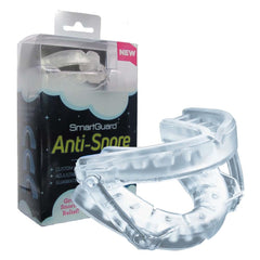 SmartGuard anti-snore device front view showing jaw-forward design for open airway