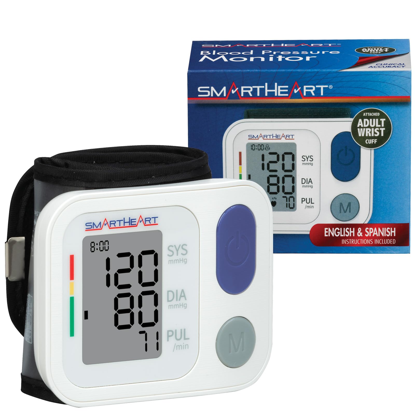 SmartHeart blood pressure monitor with wrist cuff for convenient home readings