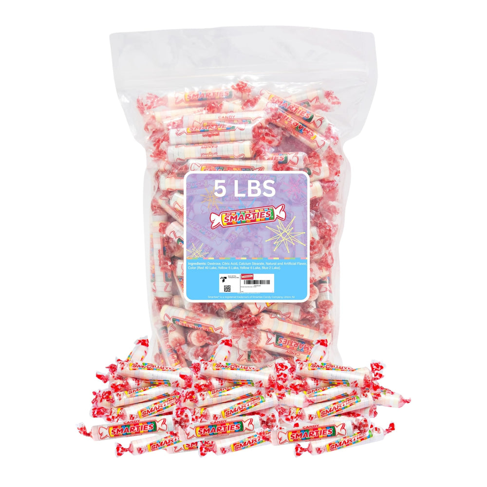 Smarties bulk rolls bag 5lb with colorful candies, ideal for sharing.