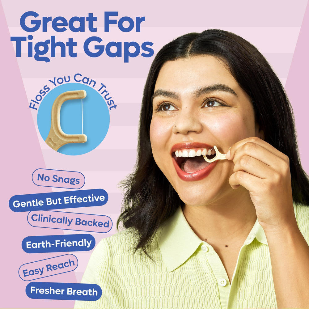 SmartLifeco floss picks waxed with candelilla for smooth glide between teeth.
