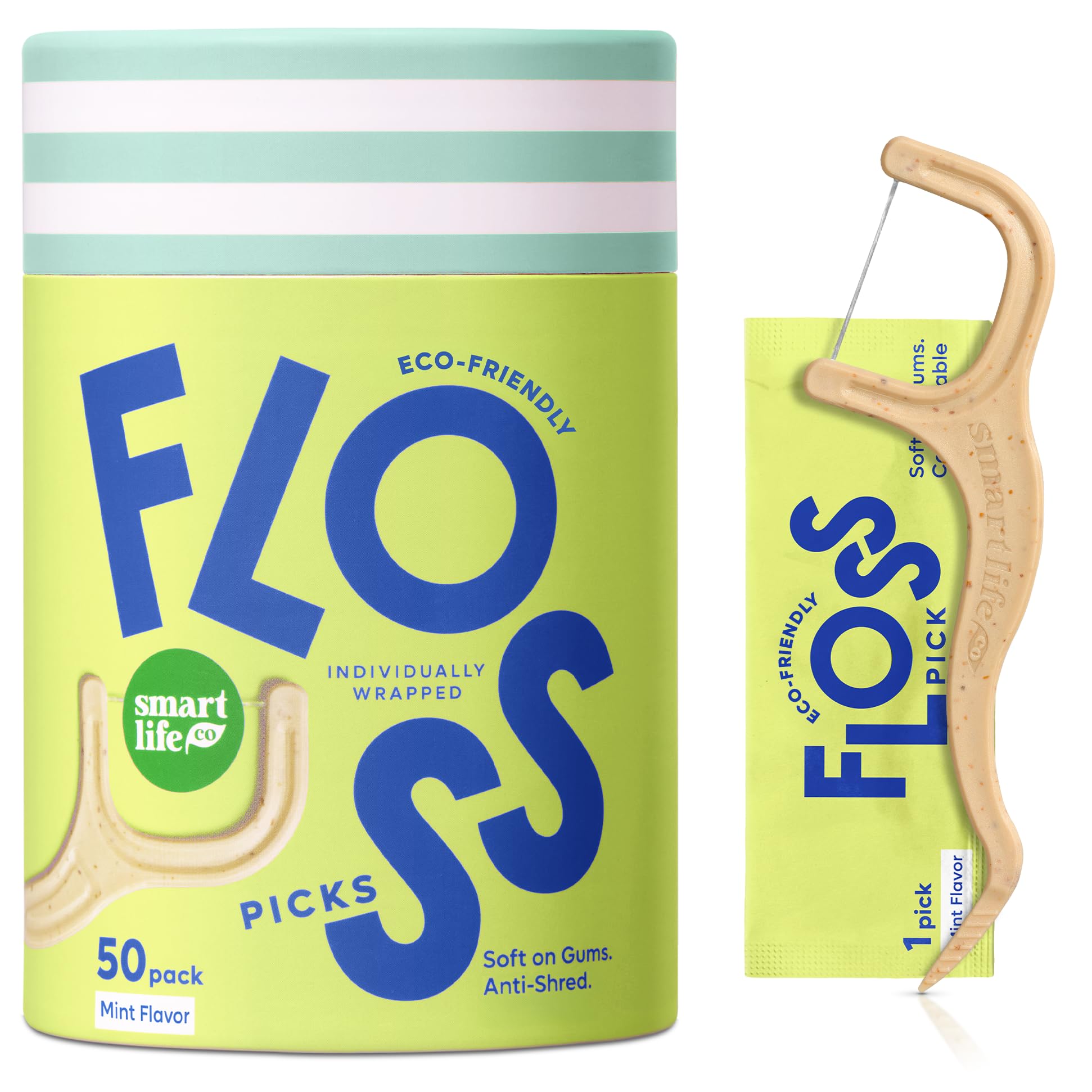 SmartLifeco floss picks in 50 count package for travel hygiene