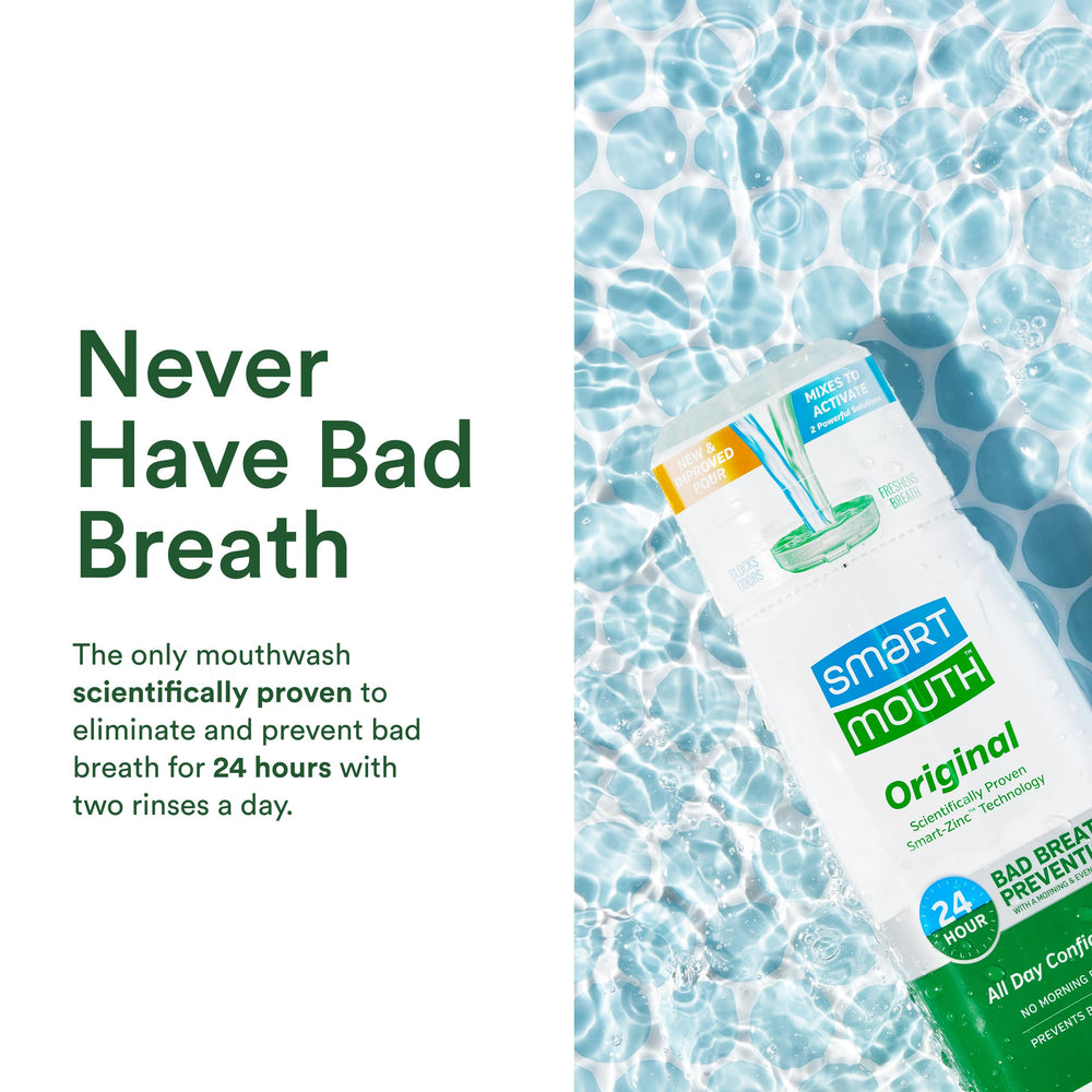 SmartMouth Clinical being poured into glass for daily use and 24-hour freshness.