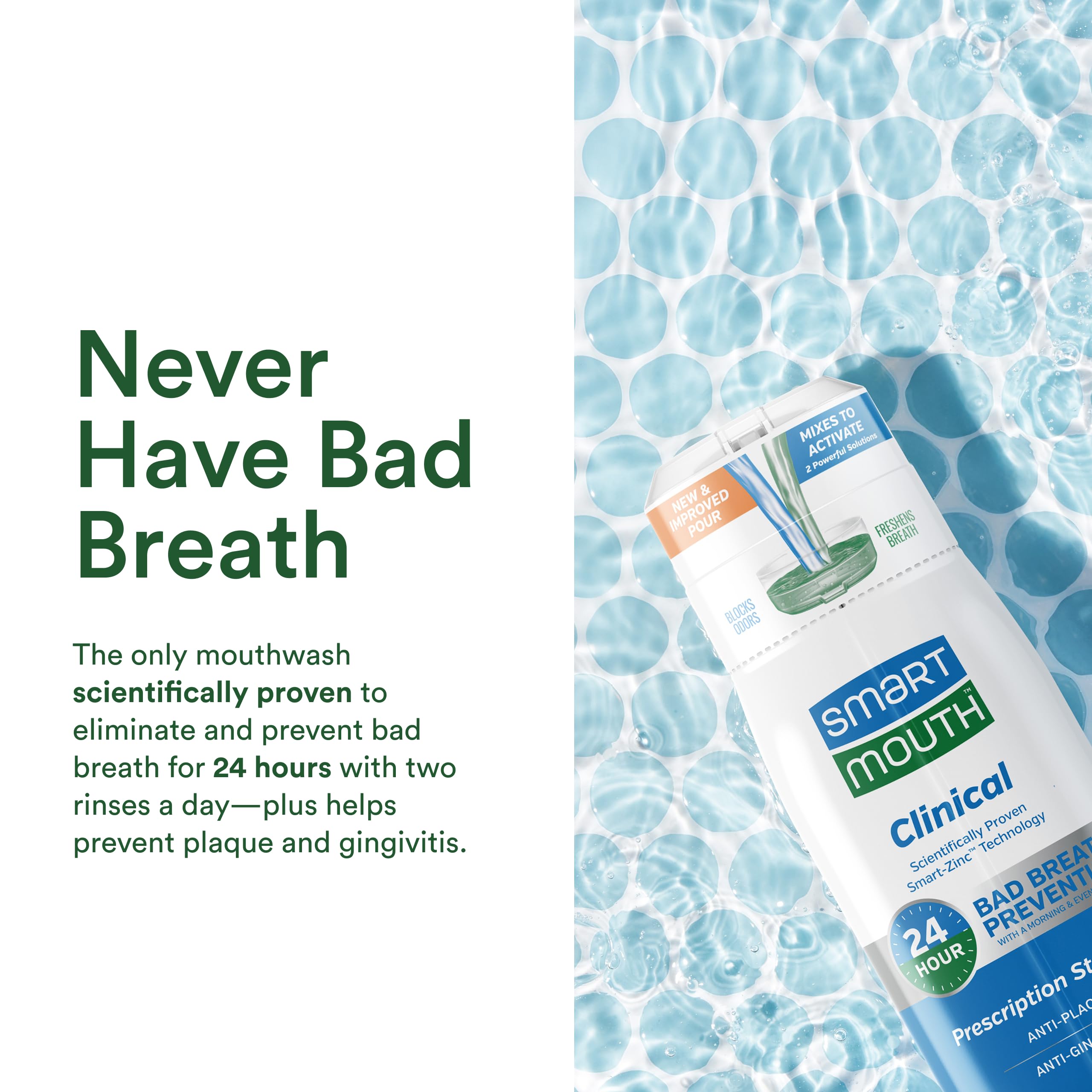 SmartMouth alcohol-free label communicates a gentle, non-stinging rinse.