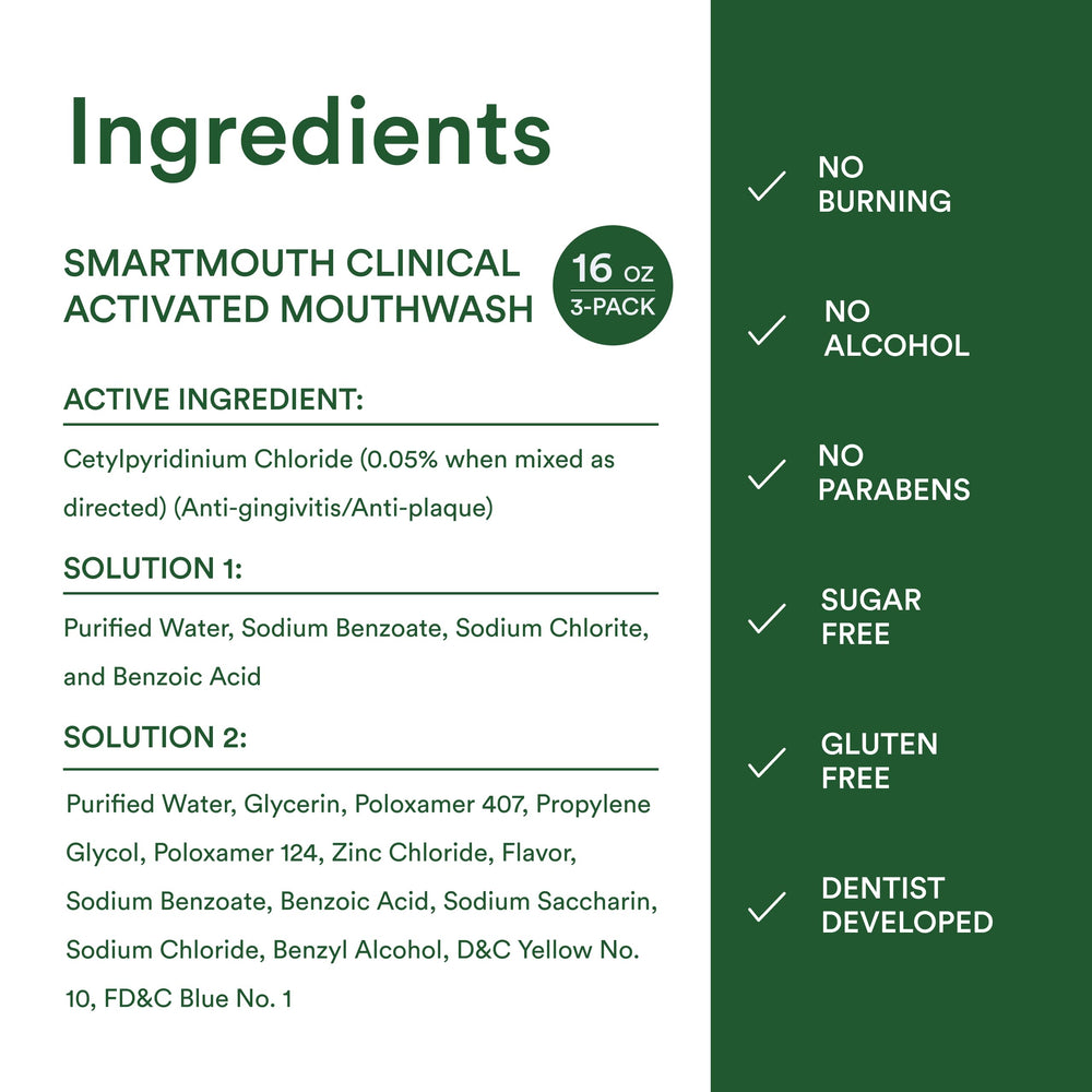 SmartMouth mint finish appears after rinse for fresh breath.