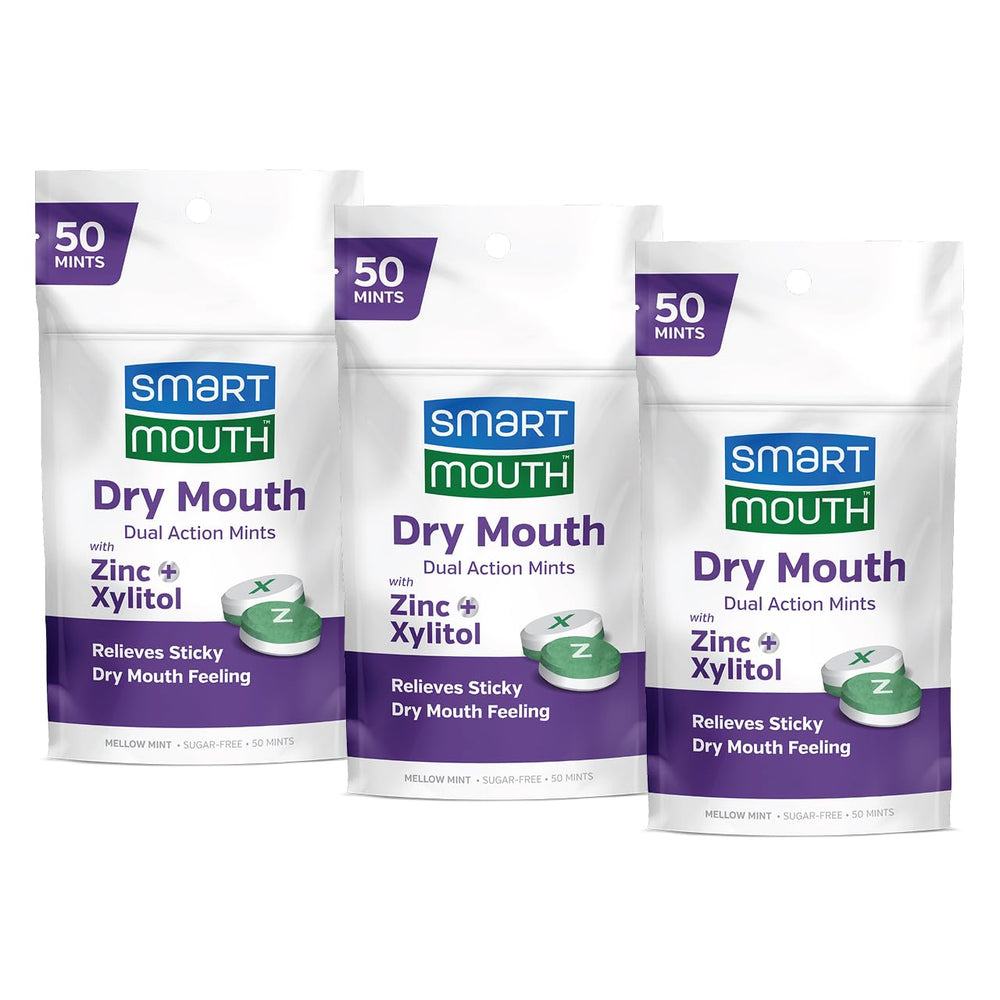 SmartMouth dry mouth dual-action mints pack for fresh breath on the go.