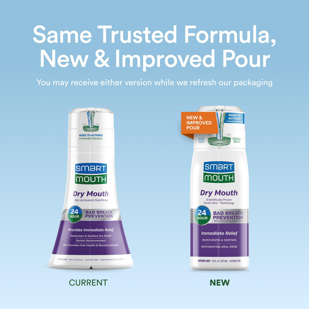 SmartMouth bottle back label highlights sugar-free gluten-free and gentle daily-use formula