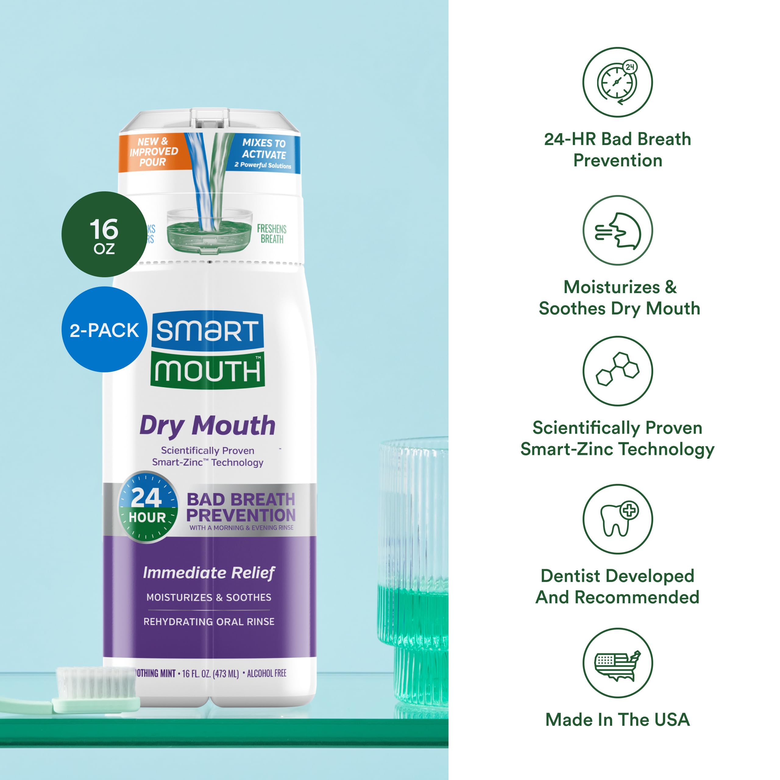 SmartMouth dry mouth two-pack display on shelf for convenient daily use