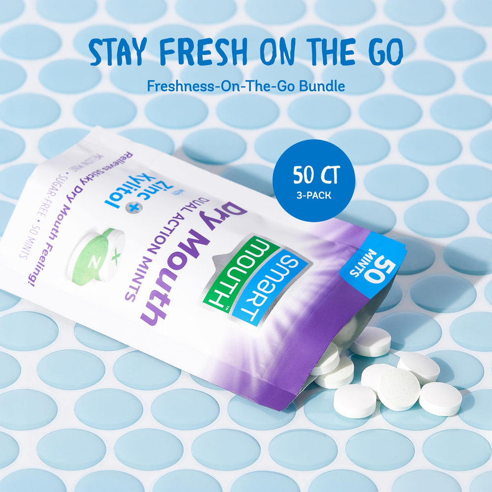 SmartMouth mints ingredients xylitol zinc highlight breath support.