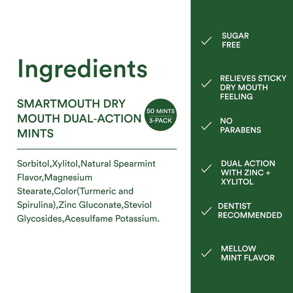 SmartMouth mints on countertop for quick dry mouth relief.