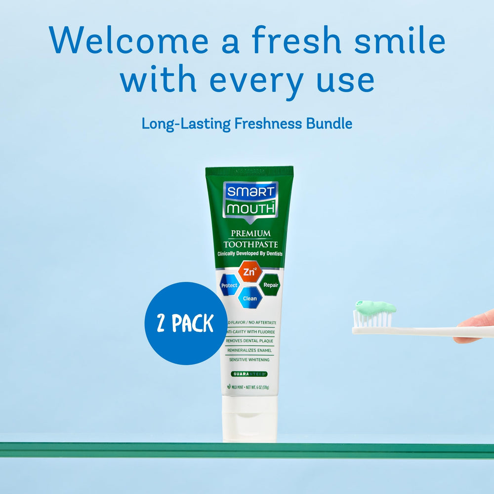Close-up of SmartMouth toothpaste paste for smooth, gentle cleaning.