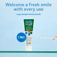 Close-up of SmartMouth toothpaste paste for smooth, gentle cleaning.