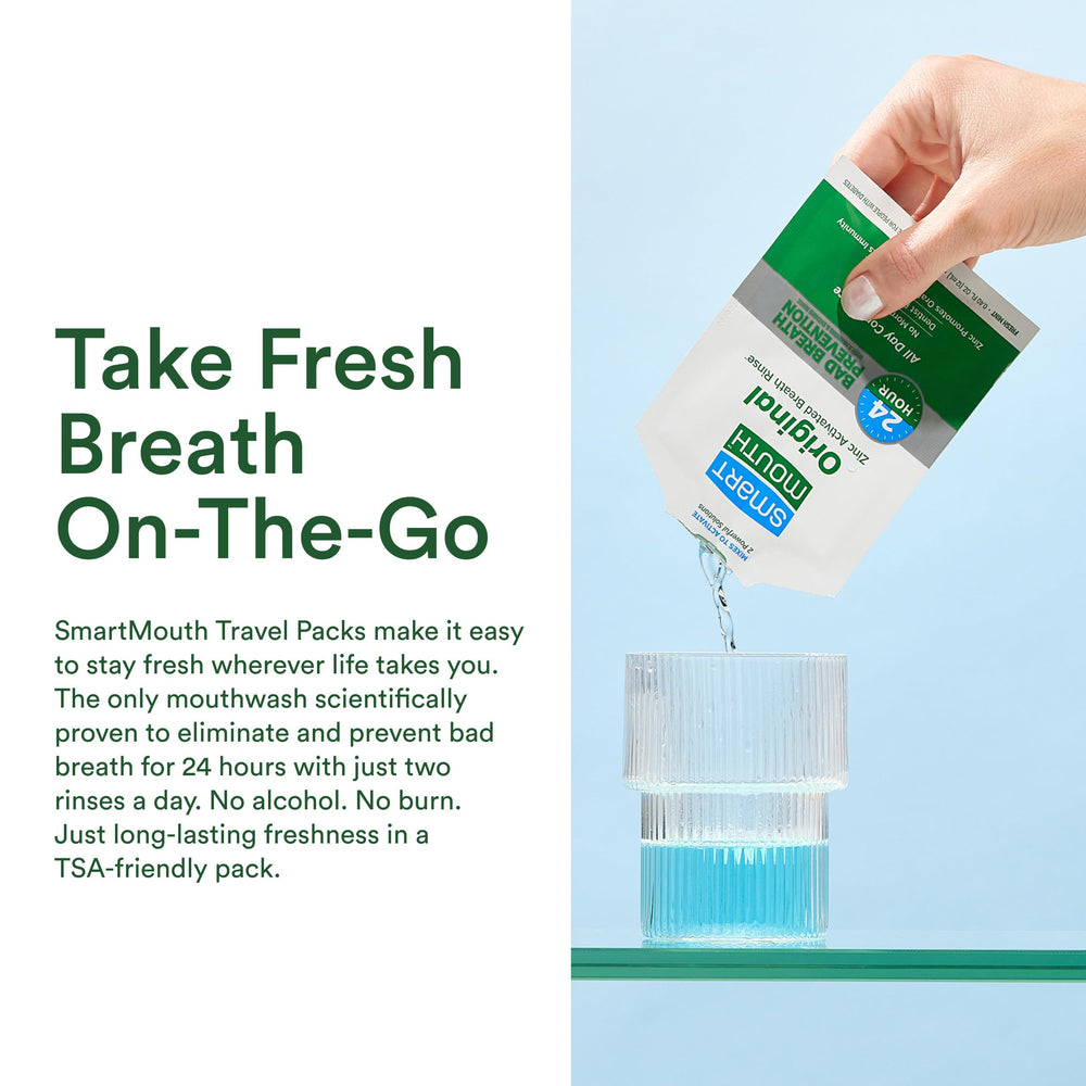 SmartMouth zinc activated mouthwash twist-pour action demonstrates how to activate the formula