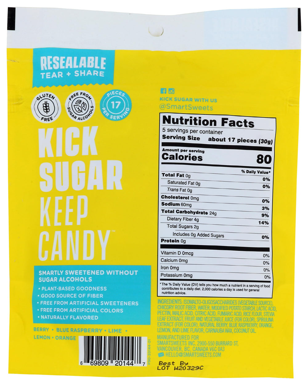 SmartSweets Sour Blast Buddies bag open reveals vibrant colors ideal for sharing.