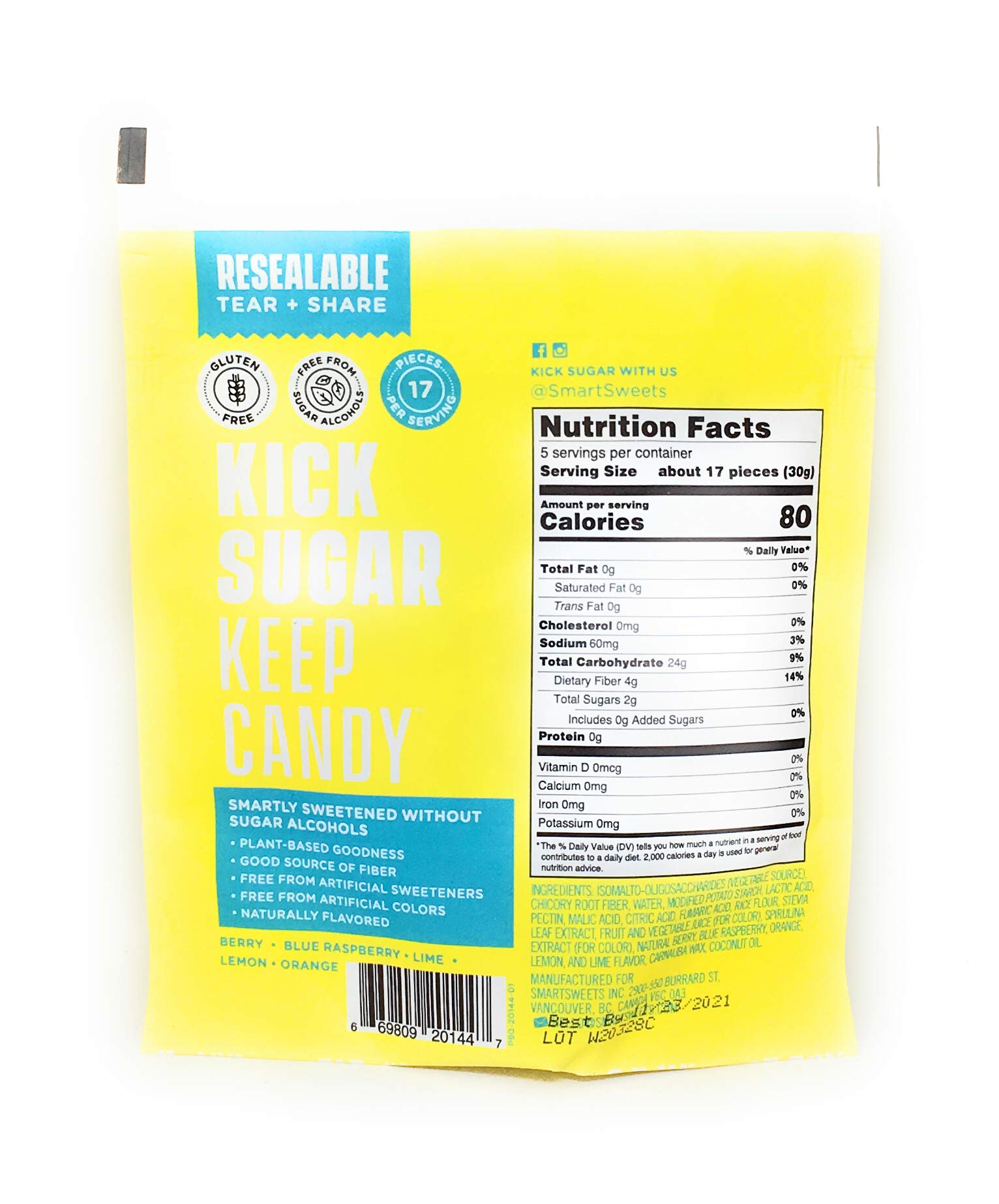 SmartSweets Sour Blast Buddies candies closeup shows chewy texture and bold flavor appeal.