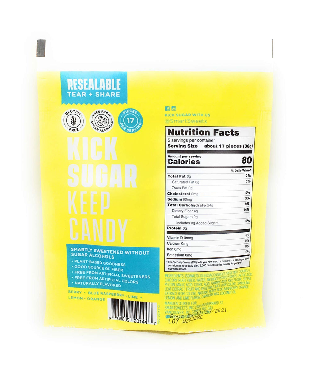 SmartSweets Sour Blast Buddies candies closeup shows chewy texture and bold flavor appeal.
