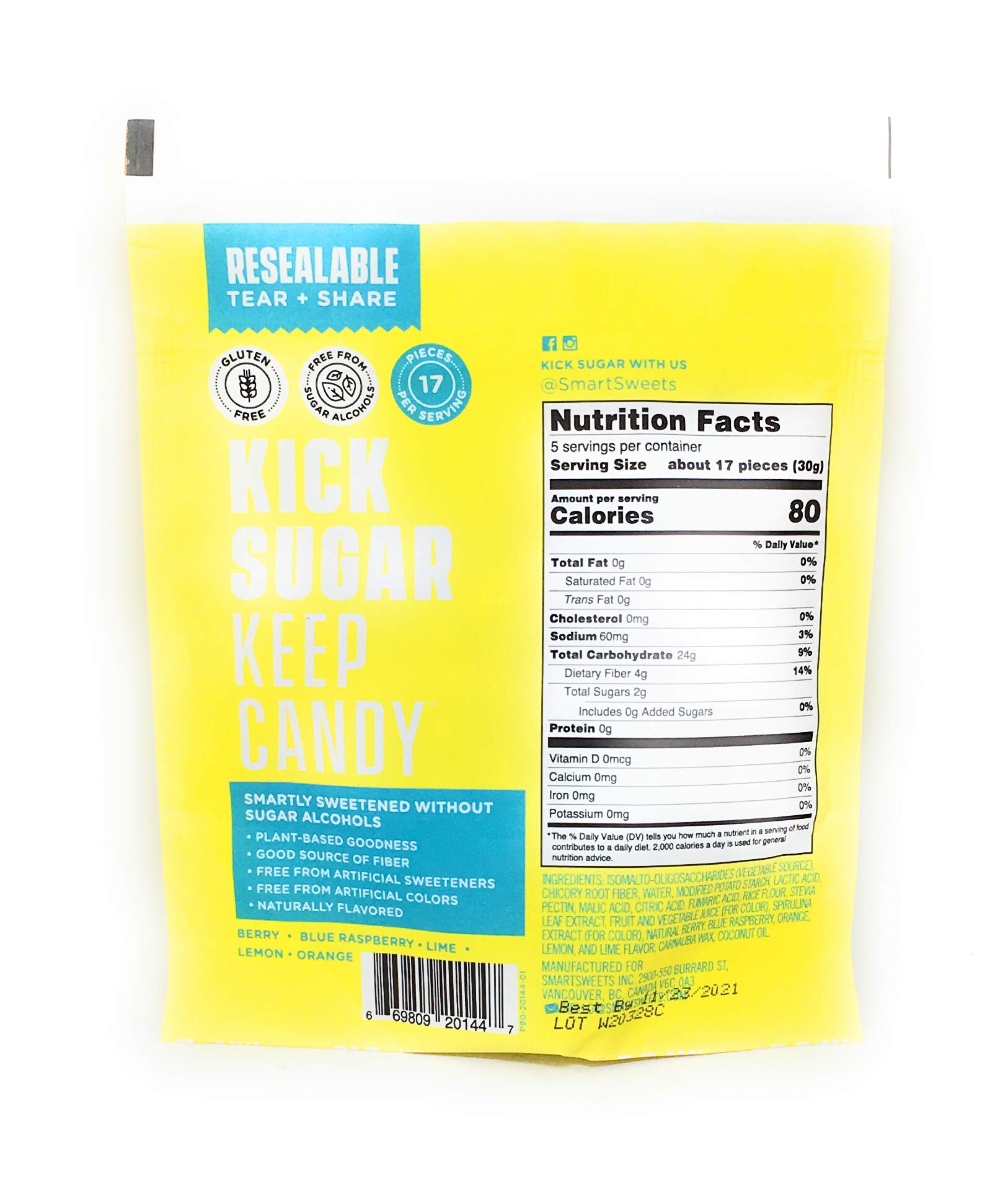 SmartSweets Sour Blast Buddies snack idea displays a resealable pack for on-the-go treats.