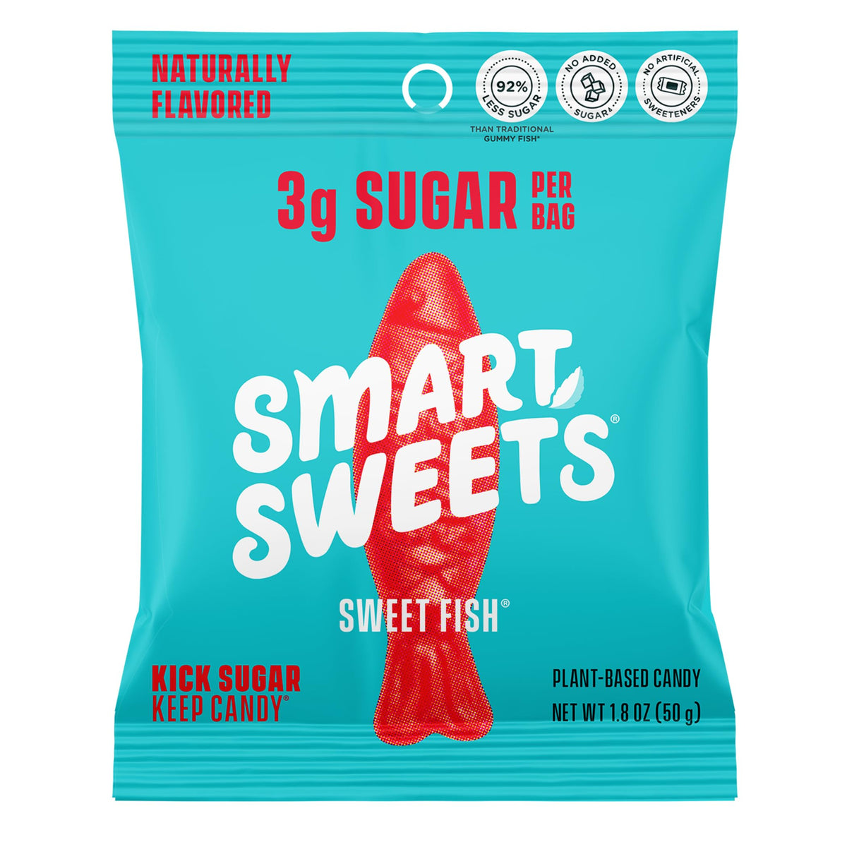 SmartSweets Sweet Fish bag front view, showcasing bright berry flavor for everyday snacking.