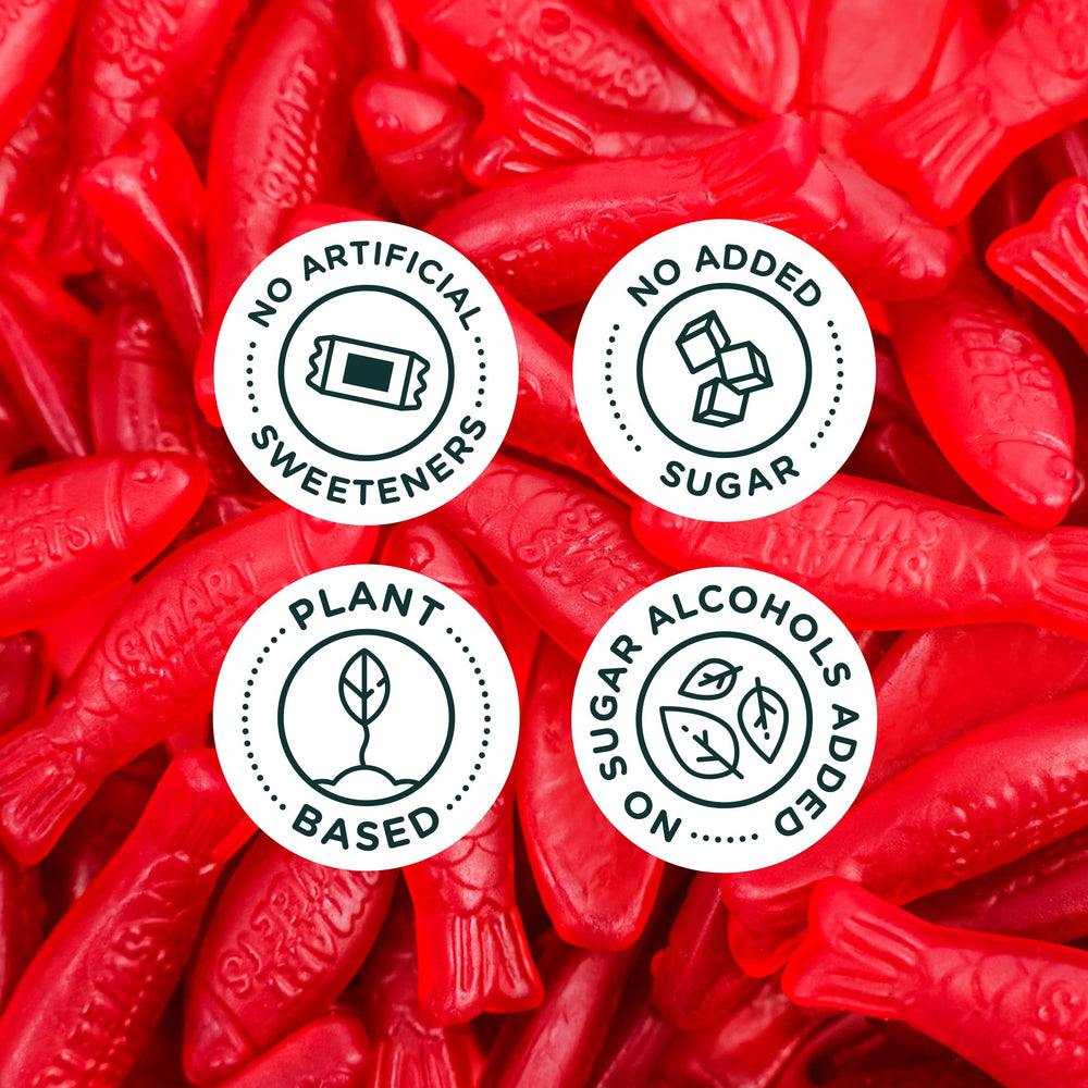 SmartSweets Sweet Fish iconic fish shape close-up, playful candy moment.
