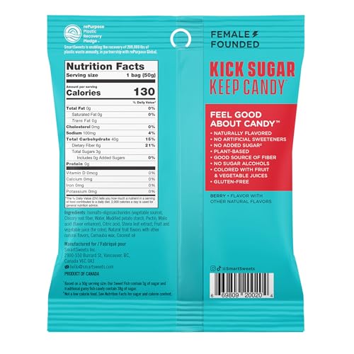SmartSweets Sweet Fish nutrition label, gluten-free and plant-based ingredients.