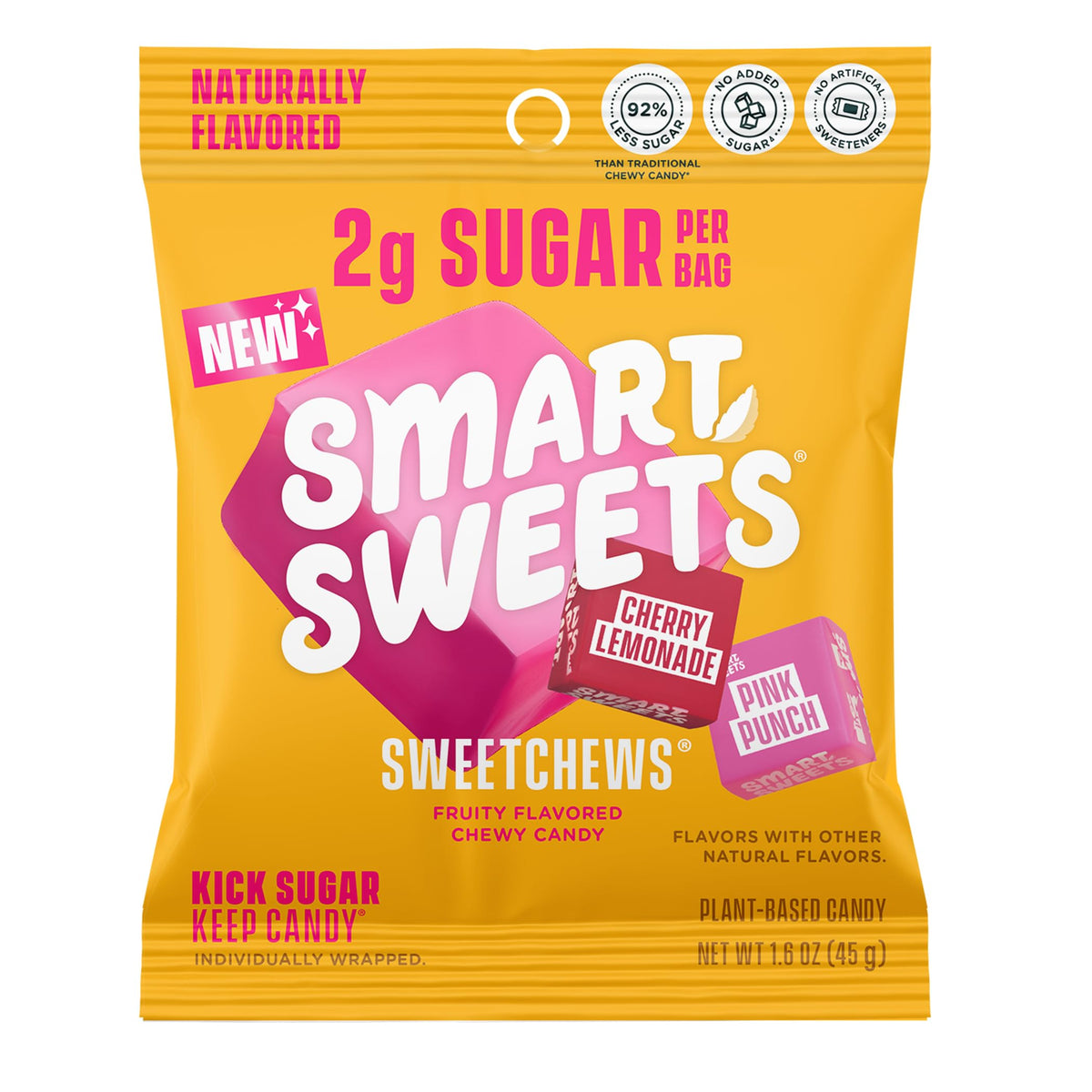 SmartSweets SweetChews four-pack on display, lower sugar candy option.