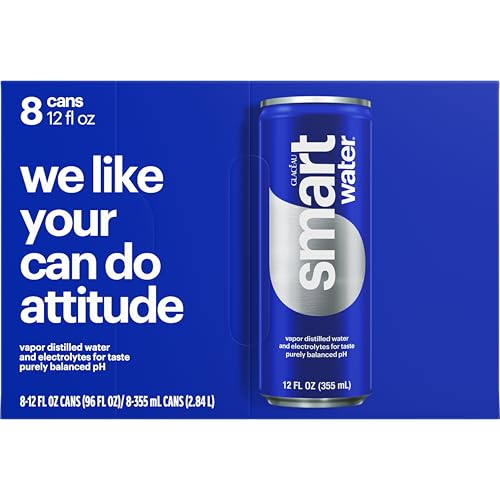 Smartwater 12oz can pack display demonstrates an eight-pack option.