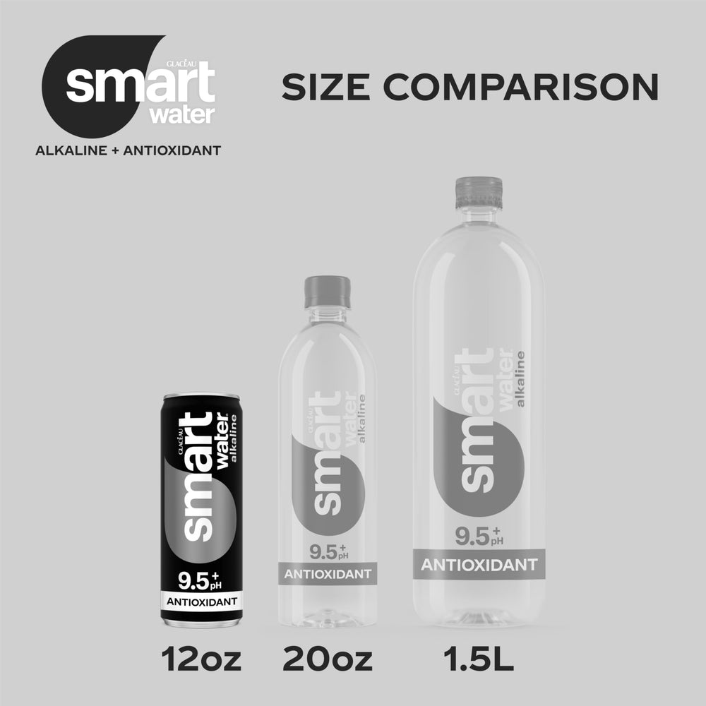 Smartwater alkaline can label shows 9.5+ pH for balanced taste.