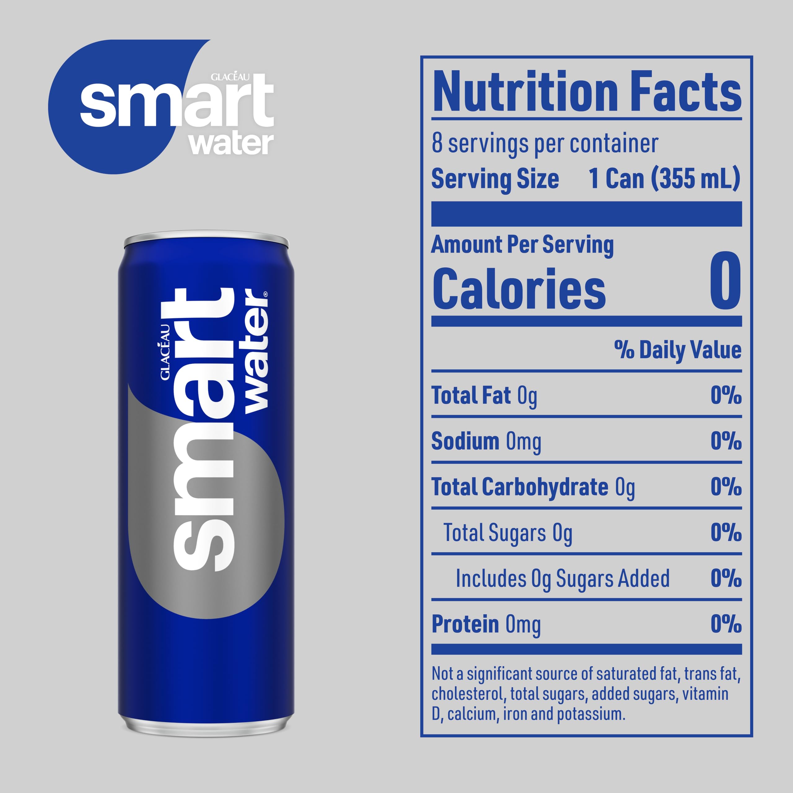 Smartwater aluminum can 12oz back view shows recyclable packaging and pure taste.