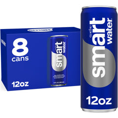 Smartwater aluminum can 12oz front view highlights portable, refreshing hydration.