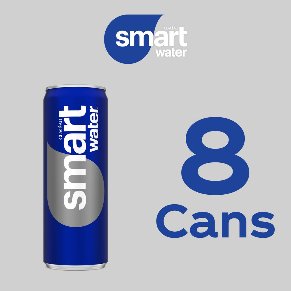 Smartwater aluminum can 12oz recycling symbol emphasizes sustainability.