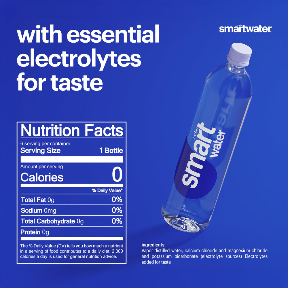 Smartwater bottle pouring into a glass for a crisp, premium taste experience.