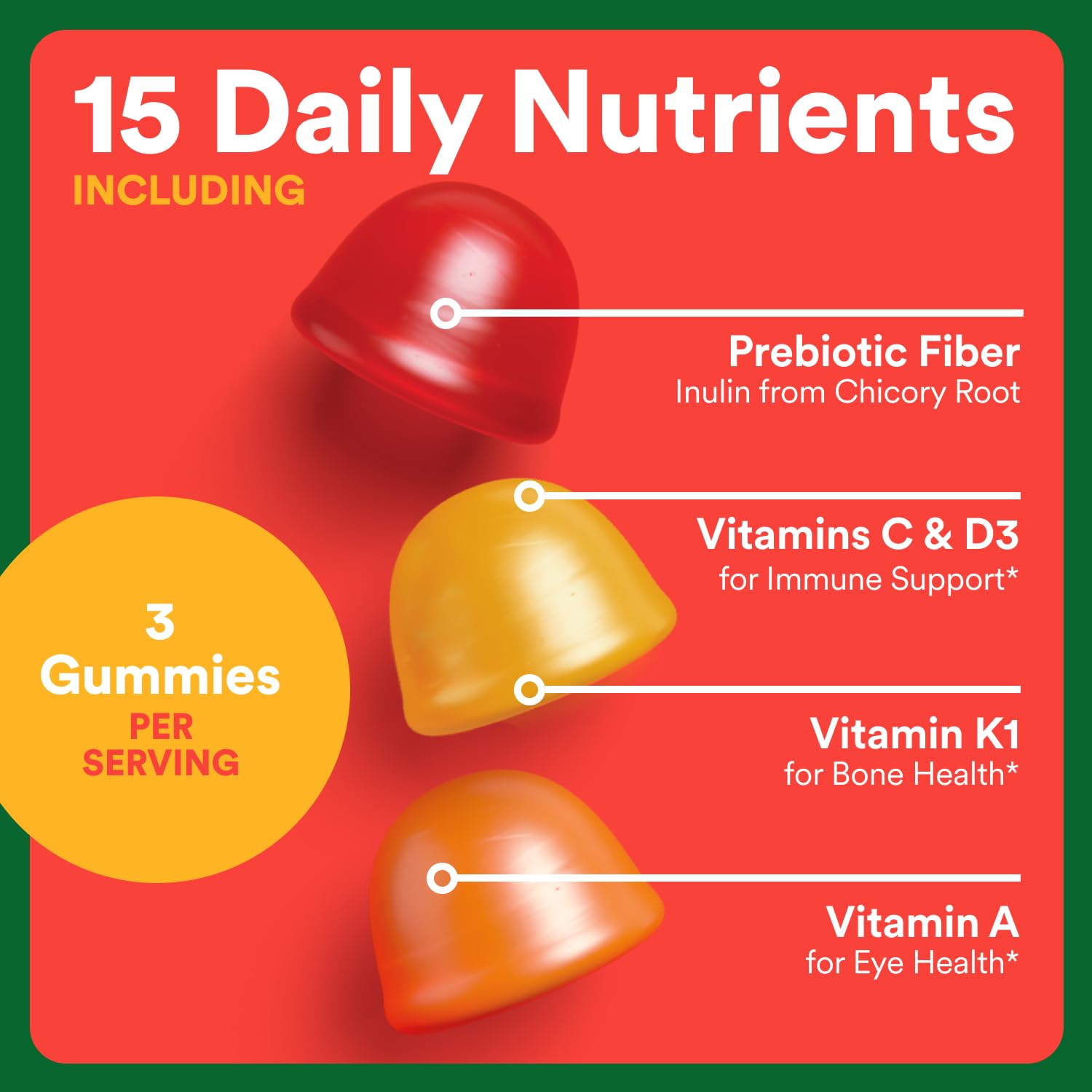 SmartyPants Kids Multi & Fiber close-up gummies showing texture appealing to kids