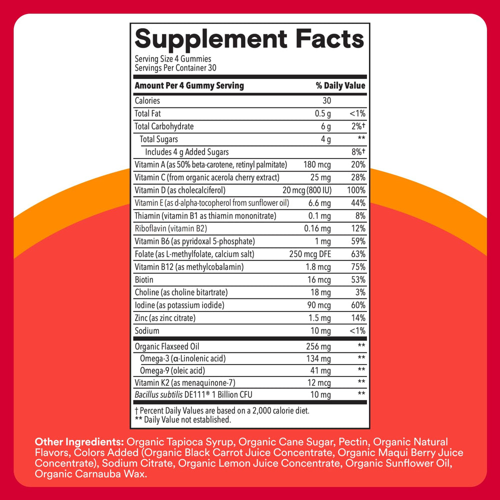 SmartyPants Organic Kids Multivitamin Gummies cherry-orange-berry flavors entice kids to take vitamins.
