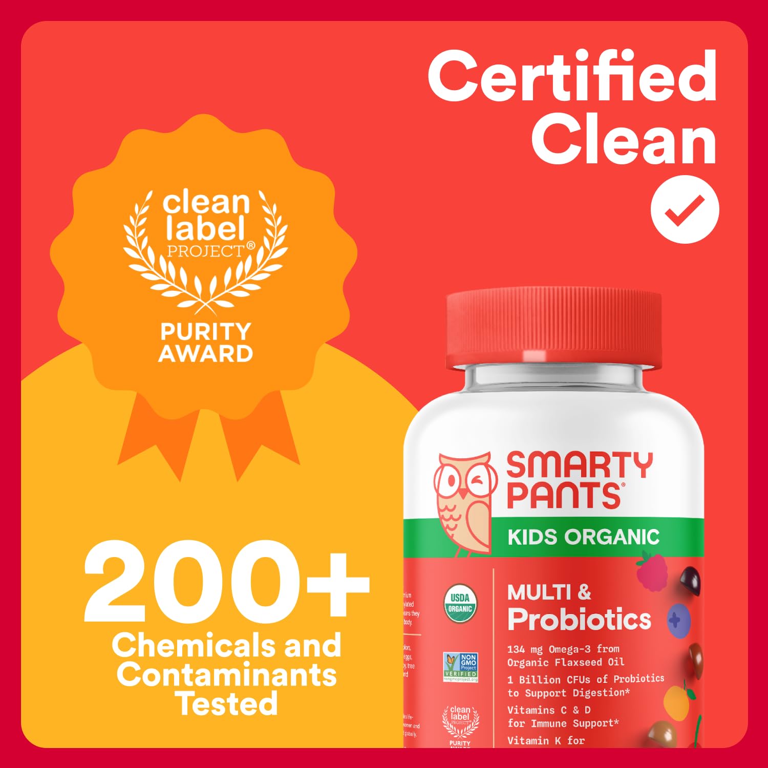 SmartyPants Organic Kids Multivitamin Gummies packaging variation on shelf.