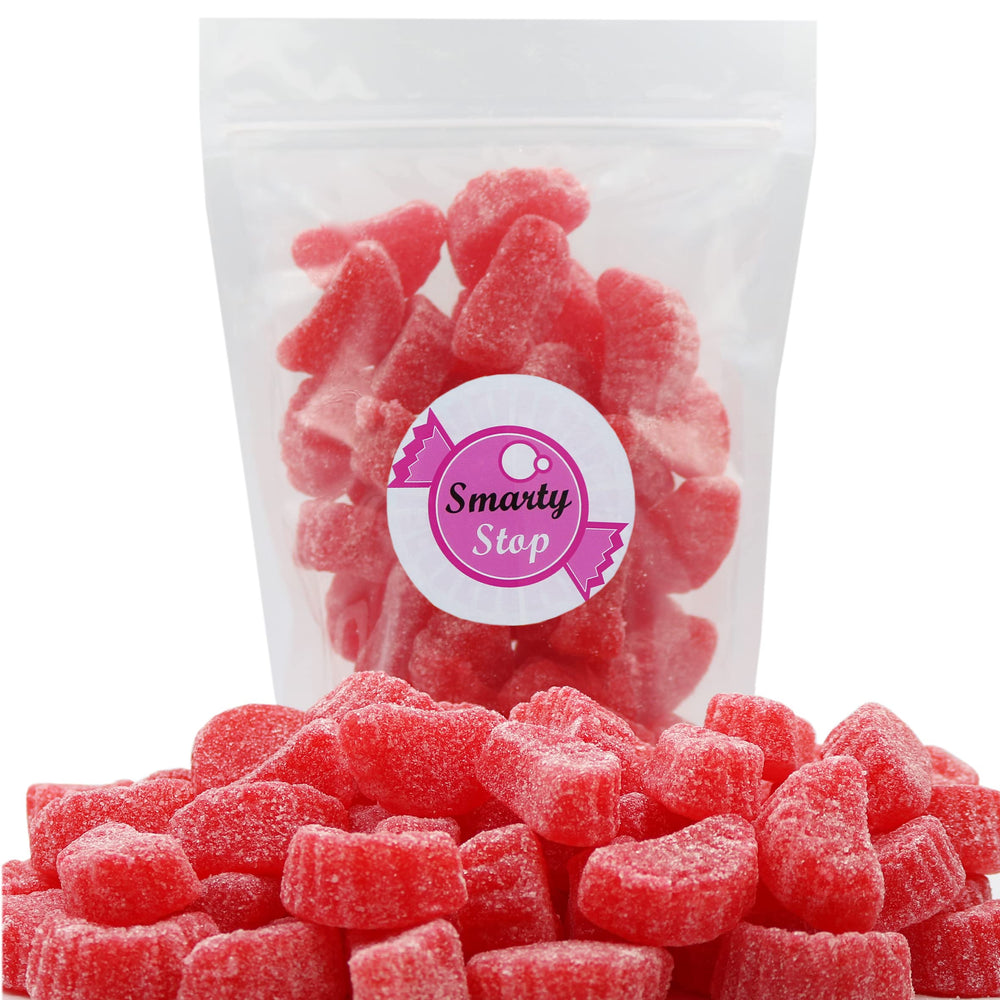 Smarty Stop Red Cherry Slice Wedges closeup — vibrant color and soft bite ideal for snacking.