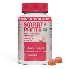 SmartyPants Adult Probiotic Gummies bottle for daily digestive support in strawberry flavor.