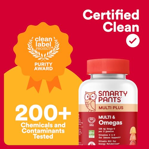 SmartyPants bottle daily serving measure—clearly labeled three gummies per day.