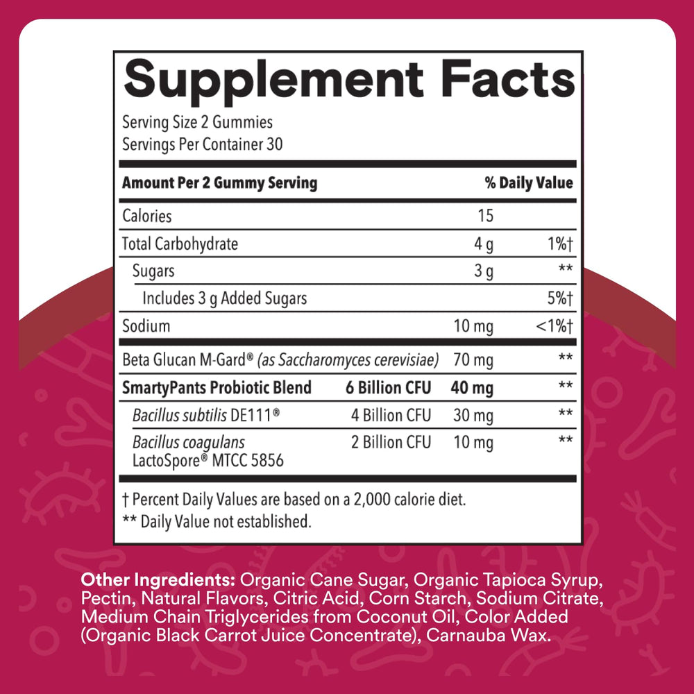 SmartyPants grape gummies pour image shows easy daily probiotic intake.