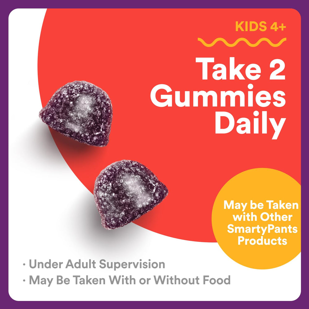 Nutrient symbols beside gummies highlight vitamins C, D, B6, B12 and zinc.