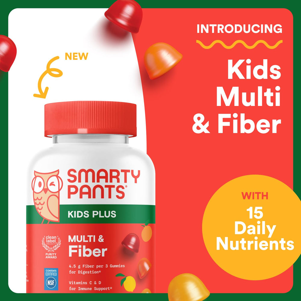 SmartyPants Kids gummies with three fruit flavors for taste-friendly daily vitamins.