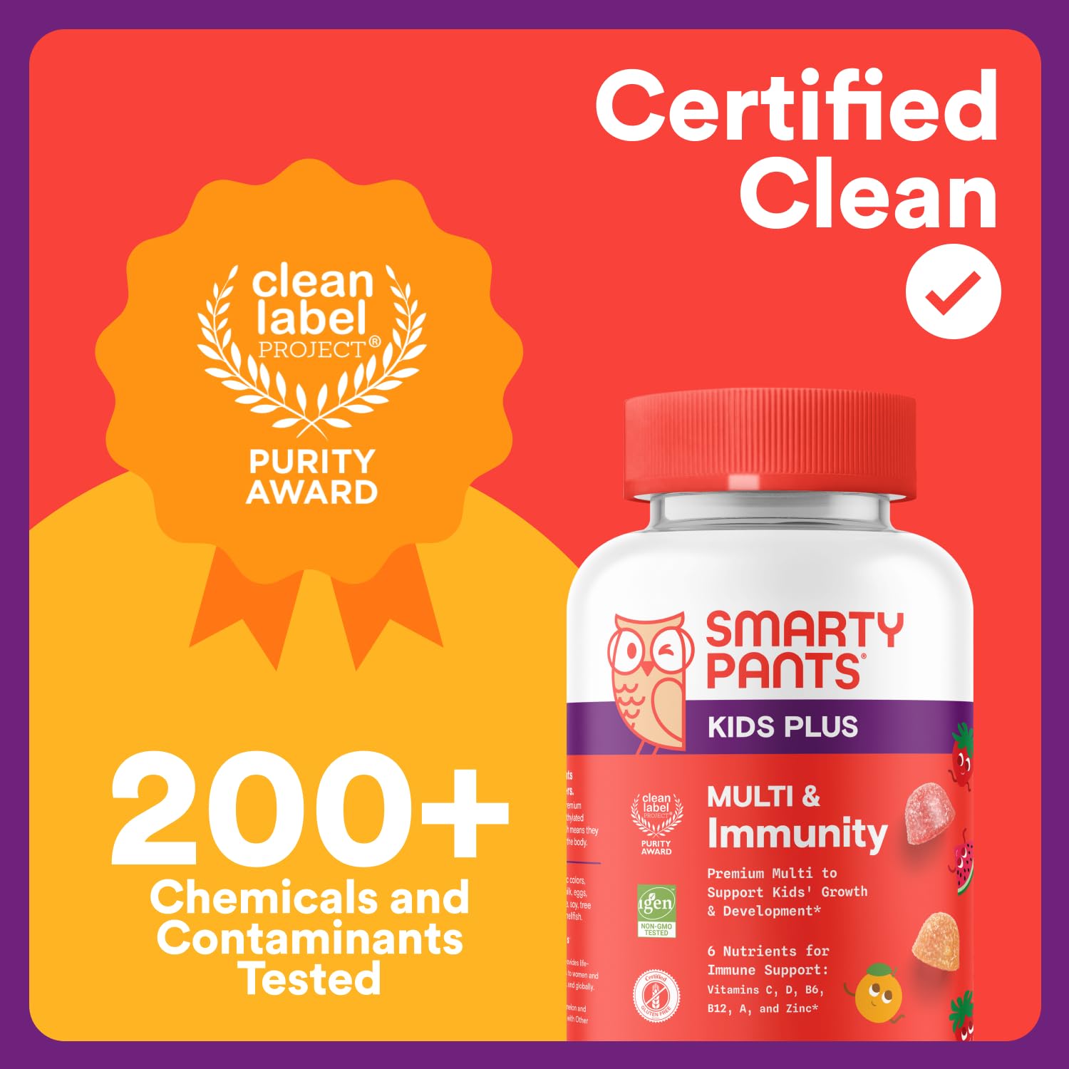 SmartyPants Kids Plus Multi & Immunity Clean Label Project badge.