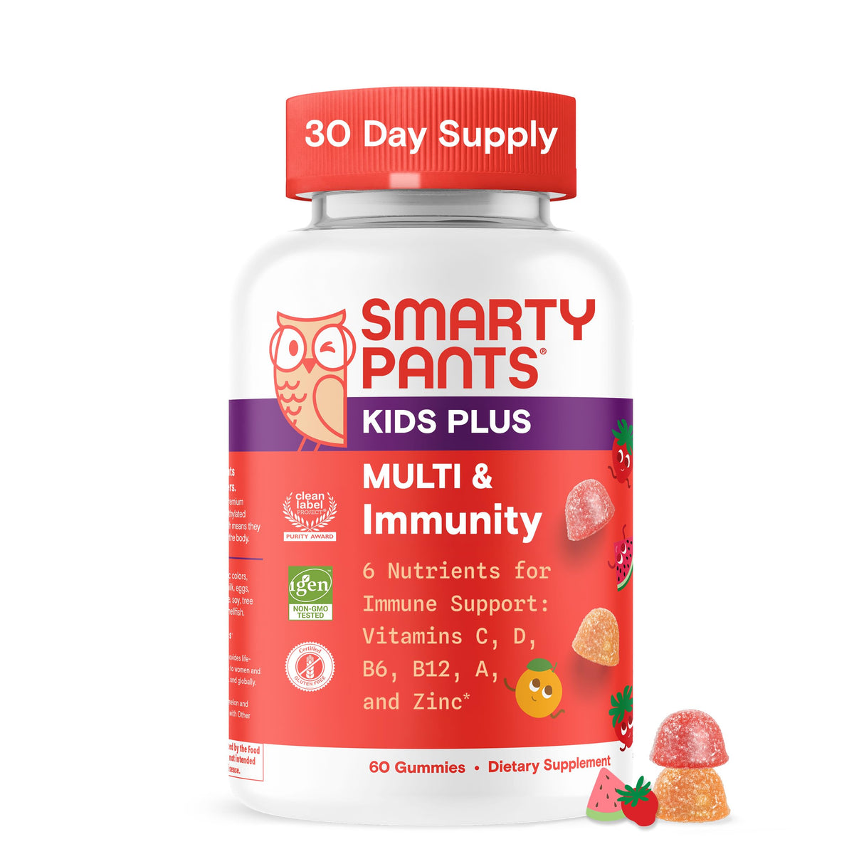 SmartyPants Kids Plus Multi & Immunity bottle-front for daily nutrition.