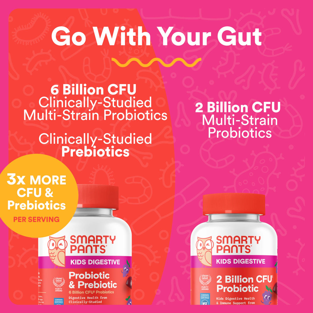 Grape-flavored SmartyPants gummies with bright packaging for digestion support