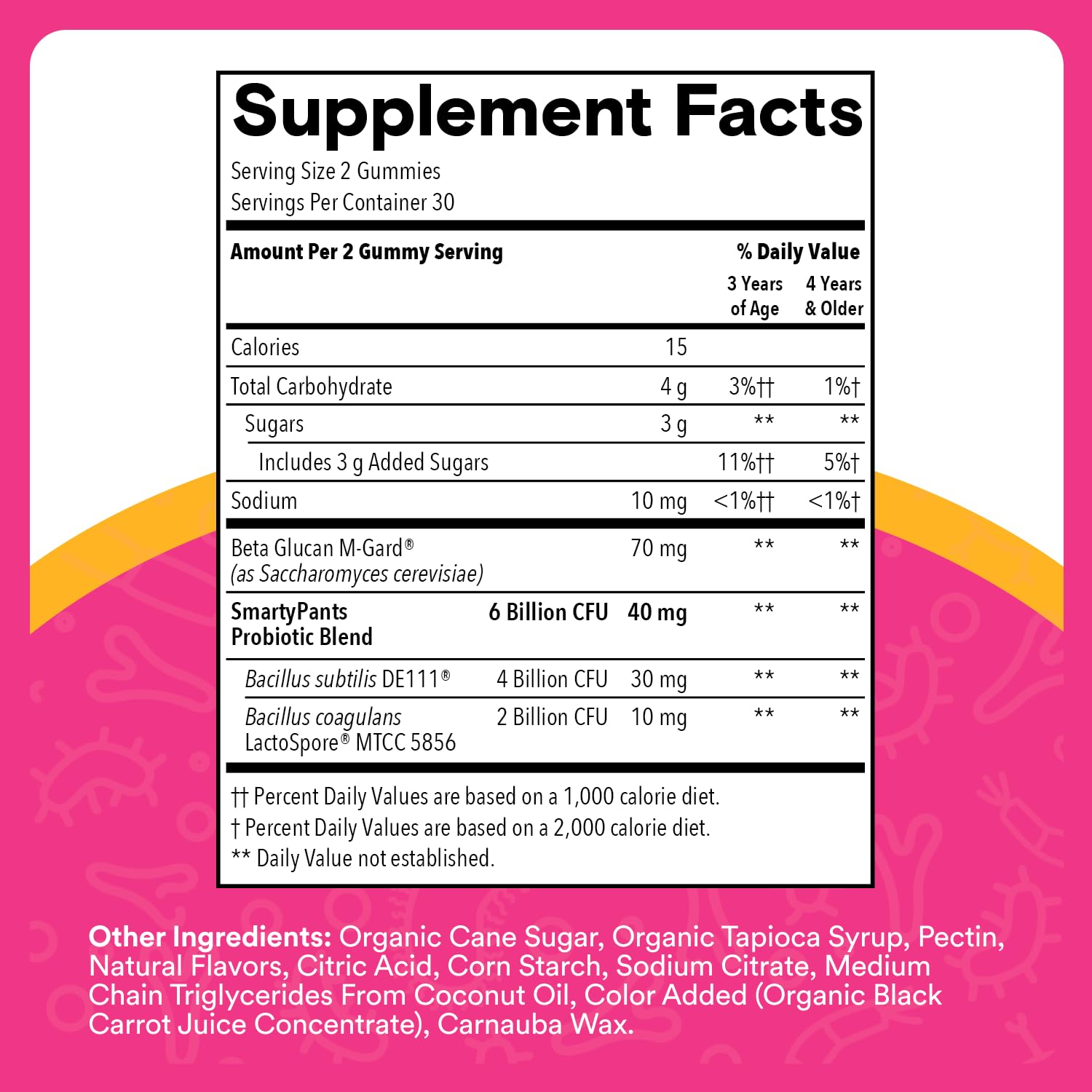Close-up of the SmartyPants label highlights vegan, clean-label formula.