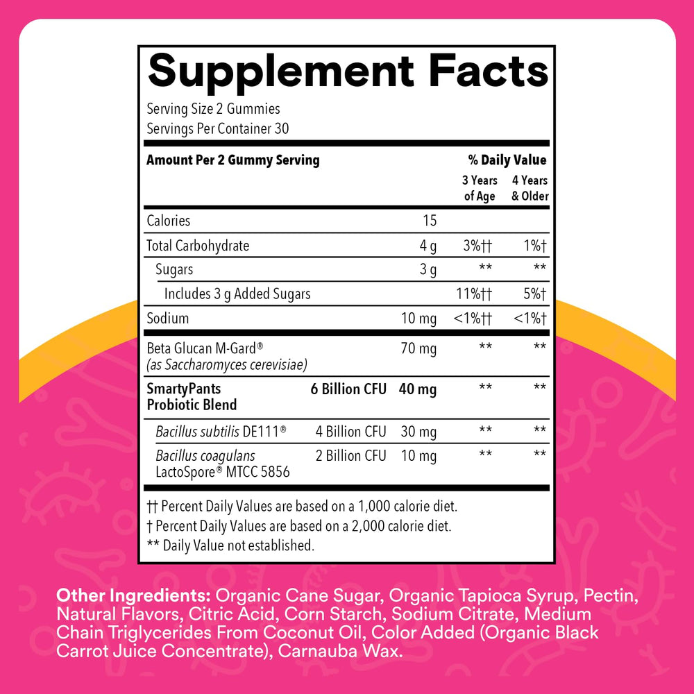 Close-up of the SmartyPants label highlights vegan, clean-label formula.
