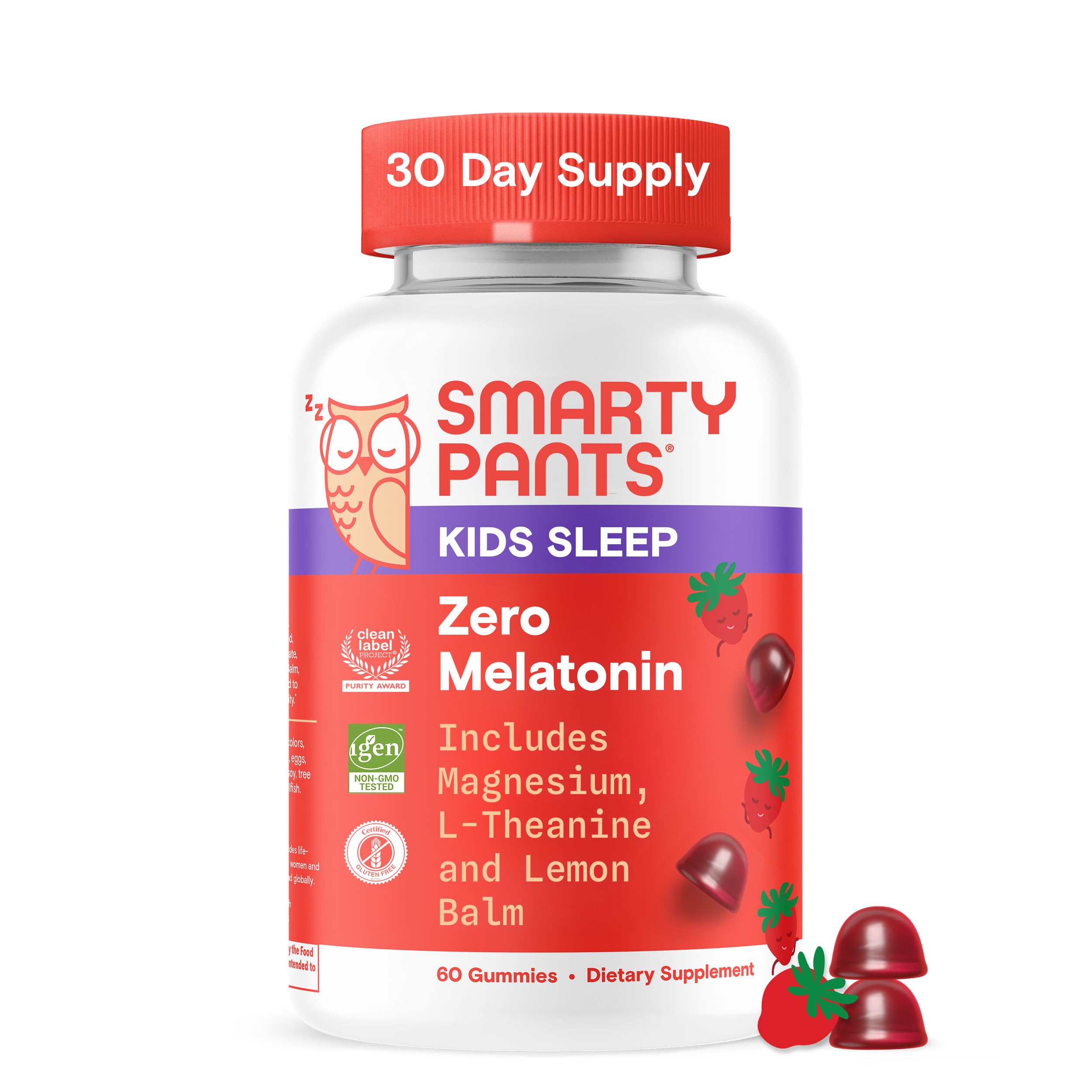 SmartyPants Kids Sleep Zero Melatonin bottle front for drug-free bedtime support.