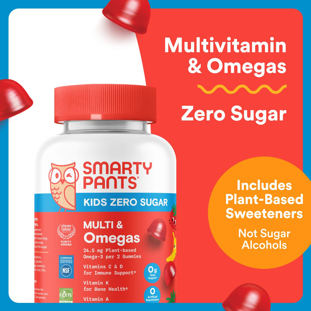 SmartyPants Kids bottle side shows packaging and serving size for easy daily use