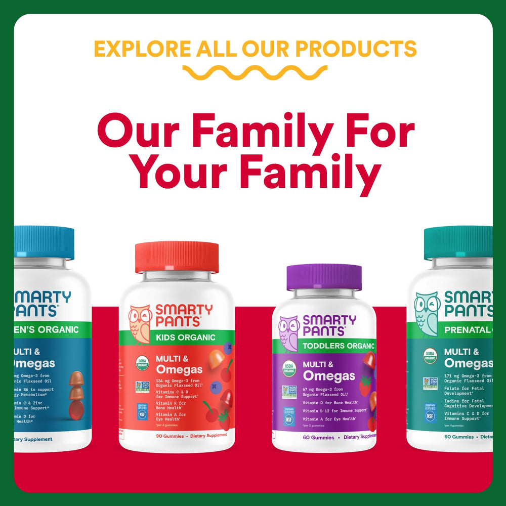 SmartyPants omega-3 DHA/EPA icon on label suggests heart-friendly omega content.