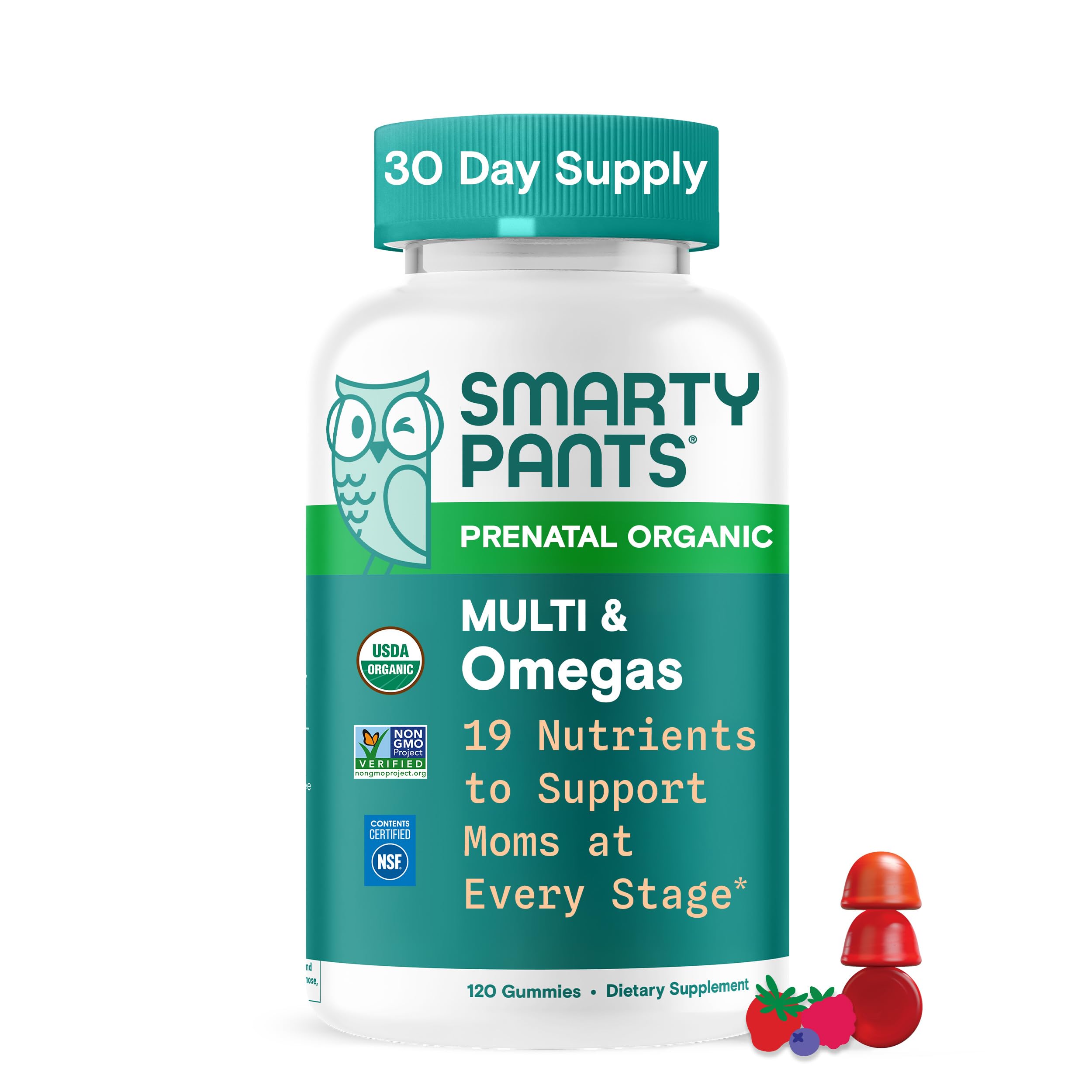 SmartyPants Organic Prenatal bottle image, convenient daily nutrition for expectant moms.