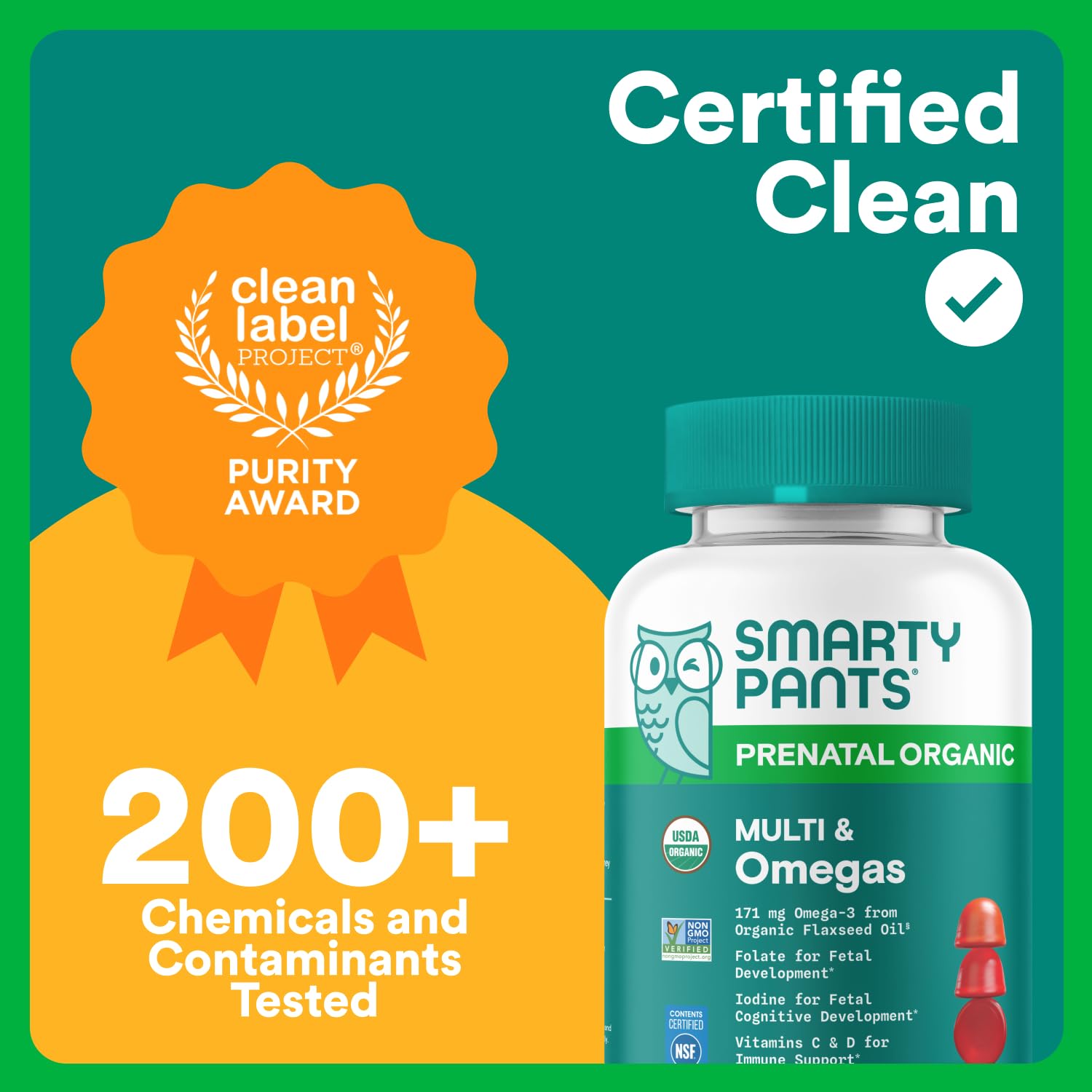 SmartyPants Organic Prenatal gummies offer grape, berry flavors for pleasant daily use.
